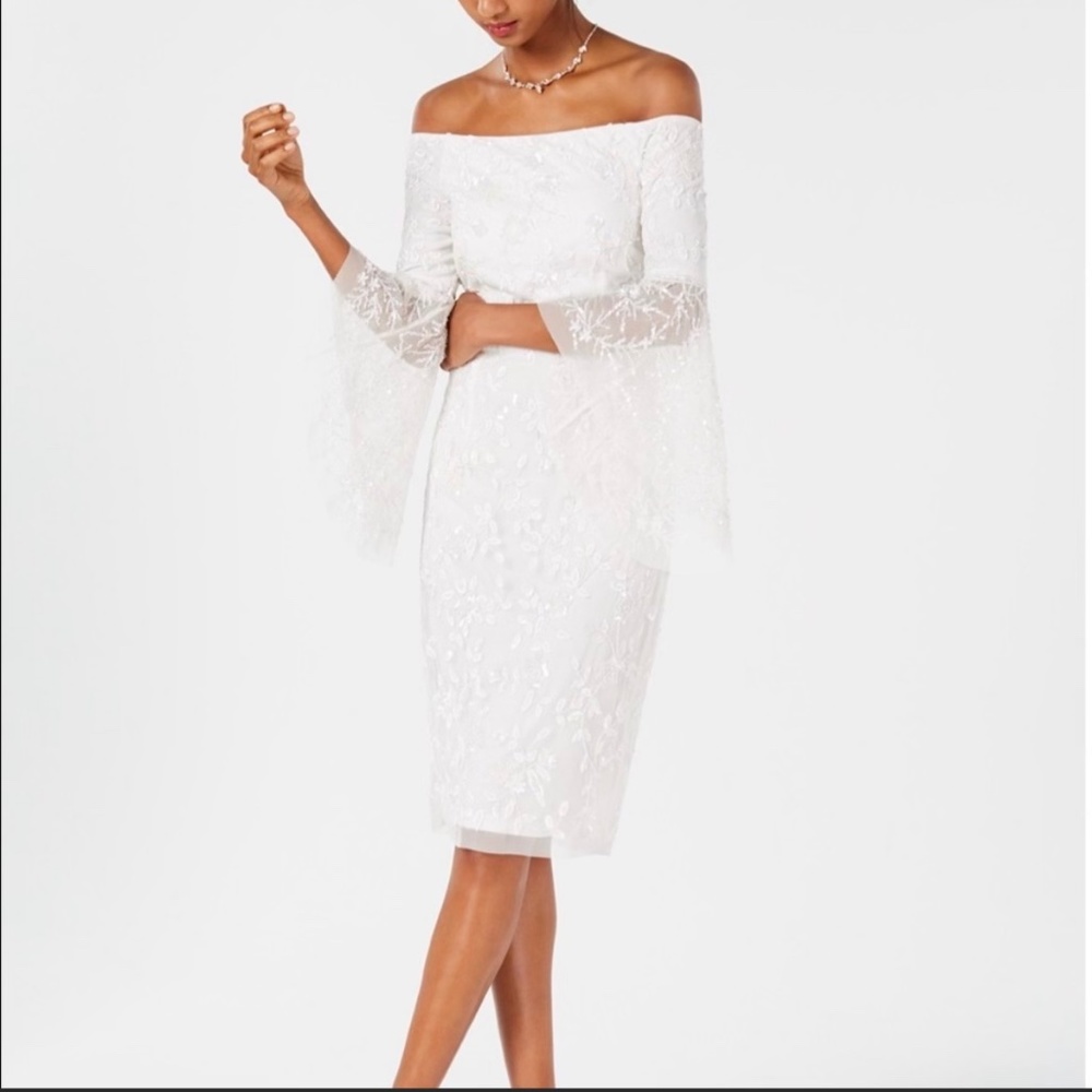 NWT Adrianna Papell Ivory Beaded Off-Shoulder Size 12 Dress